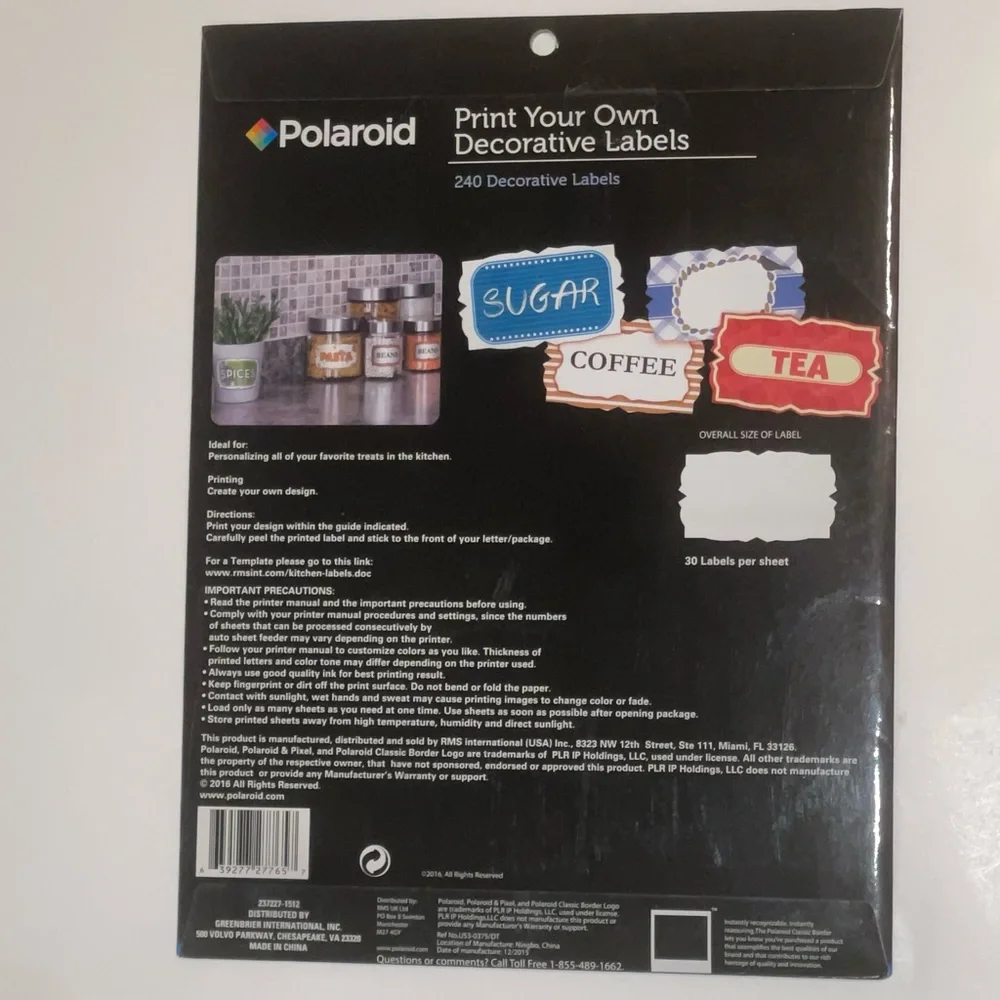 Polaroid Print Your Own Decorative Labels, 240 Labels